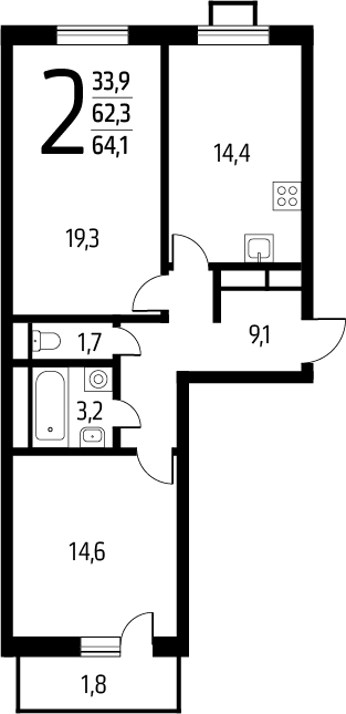 3-комнатная квартира в ЖК Инноватор на 5 этаже в 1 секции. Сдача в 1 кв. 2024 г.