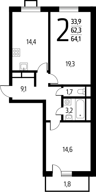 3-комнатная квартира в ЖК Инноватор на 28 этаже в 1 секции. Сдача в 1 кв. 2024 г.