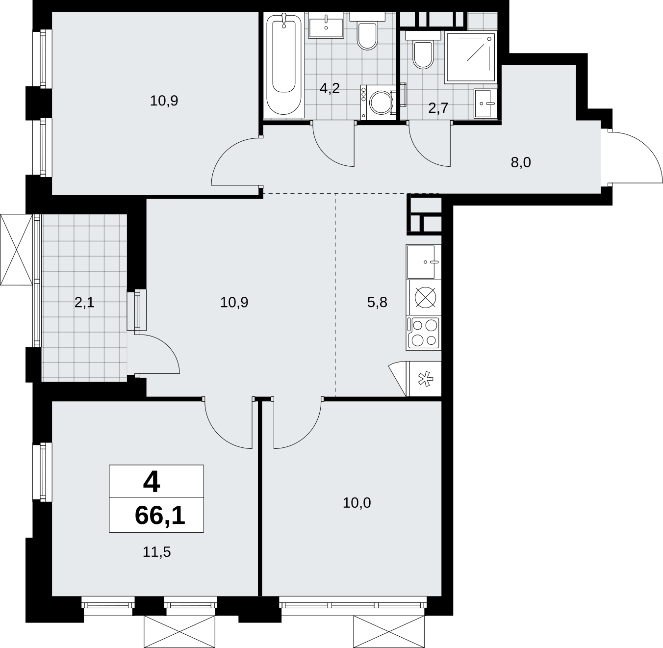 2-комнатная квартира в ЖК Скандинавия на 2 этаже в 3 секции. Сдача в 2 кв. 2026 г.
