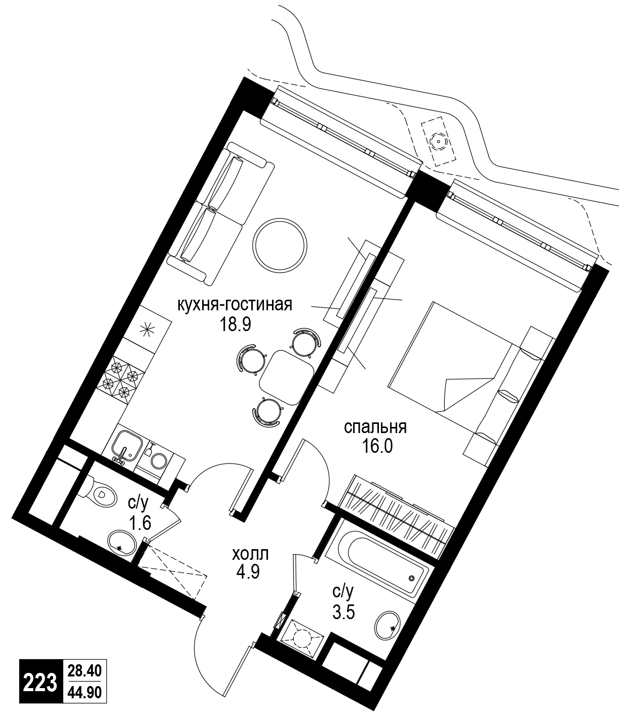 3-комнатная квартира в ЖК Level Мичуринский на 38 этаже в 1 секции. Сдача в 4 кв. 2024 г.
