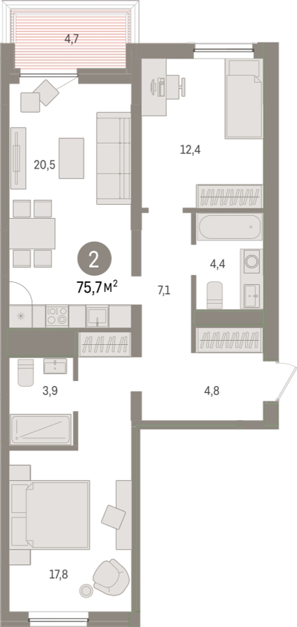 1-комнатная квартира с отделкой в ЖК RedRock на 17 этаже в 1 секции. Сдача в 2 кв. 2024 г.