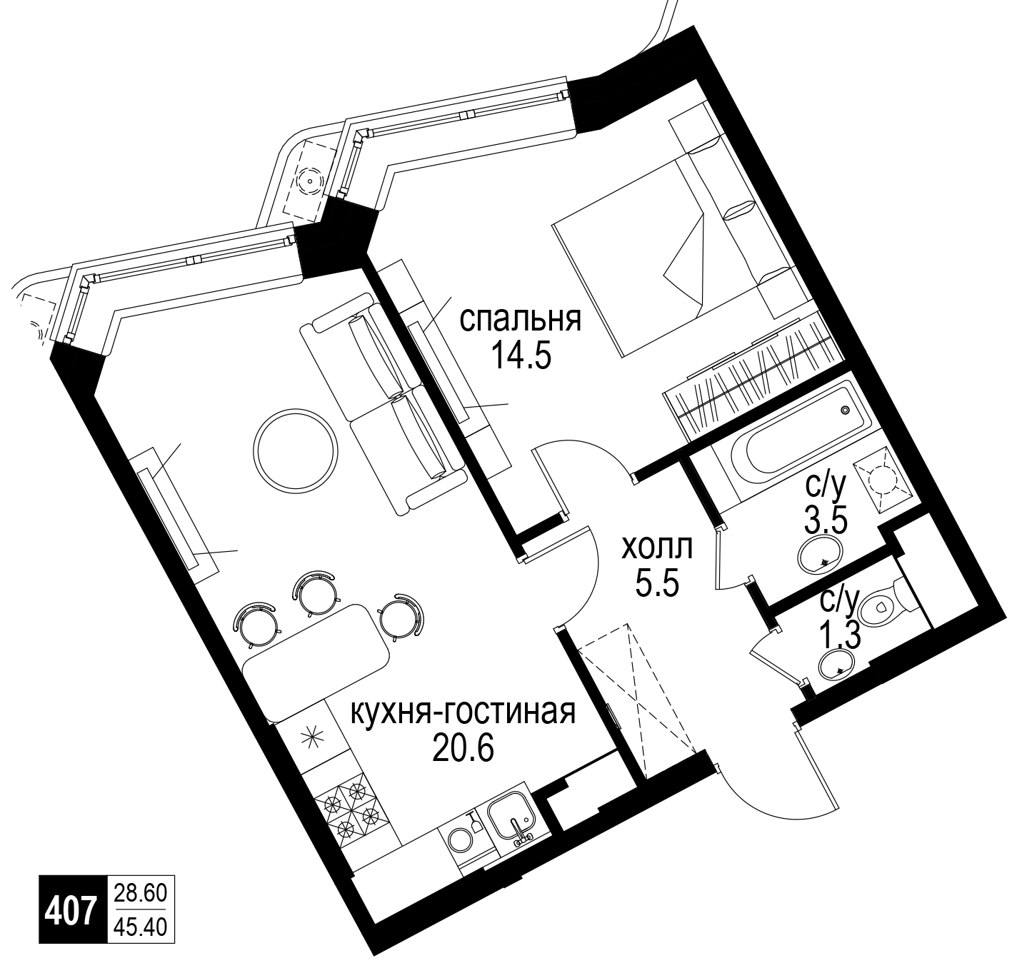 2-комнатная квартира с отделкой в ЖК RedRock на 19 этаже в 1 секции. Сдача в 2 кв. 2024 г.