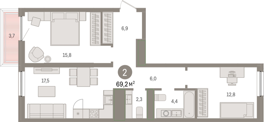 1-комнатная квартира с отделкой в ЖК RedRock на 24 этаже в 1 секции. Сдача в 2 кв. 2024 г.