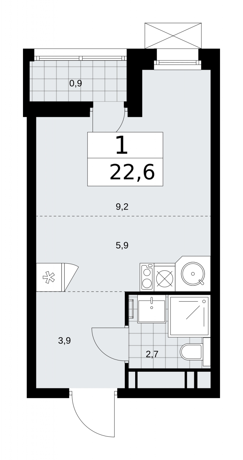 1-комнатная квартира (Студия) в ЖК Скандинавия на 4 этаже в 3 секции. Сдача в 2 кв. 2026 г.
