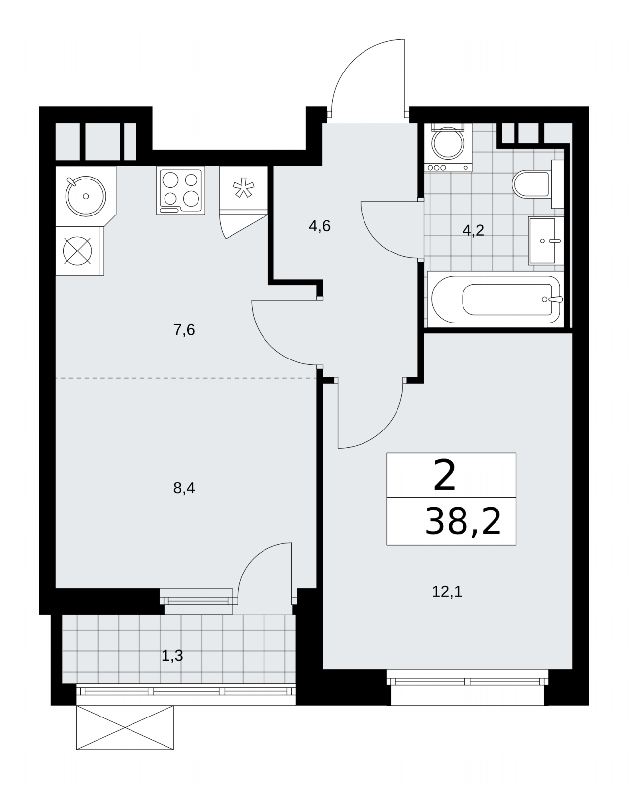 1-комнатная квартира (Студия) в ЖК Скандинавия на 6 этаже в 3 секции. Сдача в 2 кв. 2026 г.