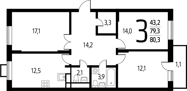 1-комнатная квартира с отделкой в ЖК Деснаречье на 9 этаже в 1 секции. Сдача в 2 кв. 2026 г.