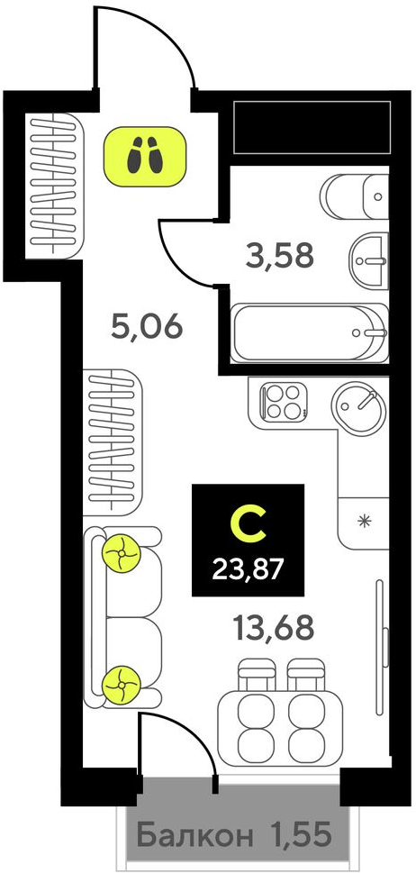 2-комнатная квартира в ЖК Беринг на 5 этаже в 5 секции. Сдача в 4 кв. 2025 г.