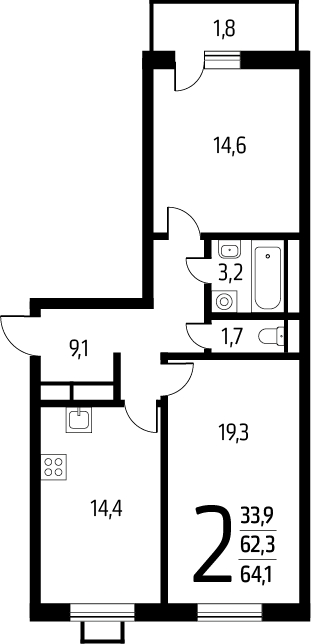 1-комнатная квартира (Студия) с отделкой в ЖК Деснаречье на 8 этаже в 3 секции. Сдача в 2 кв. 2026 г.