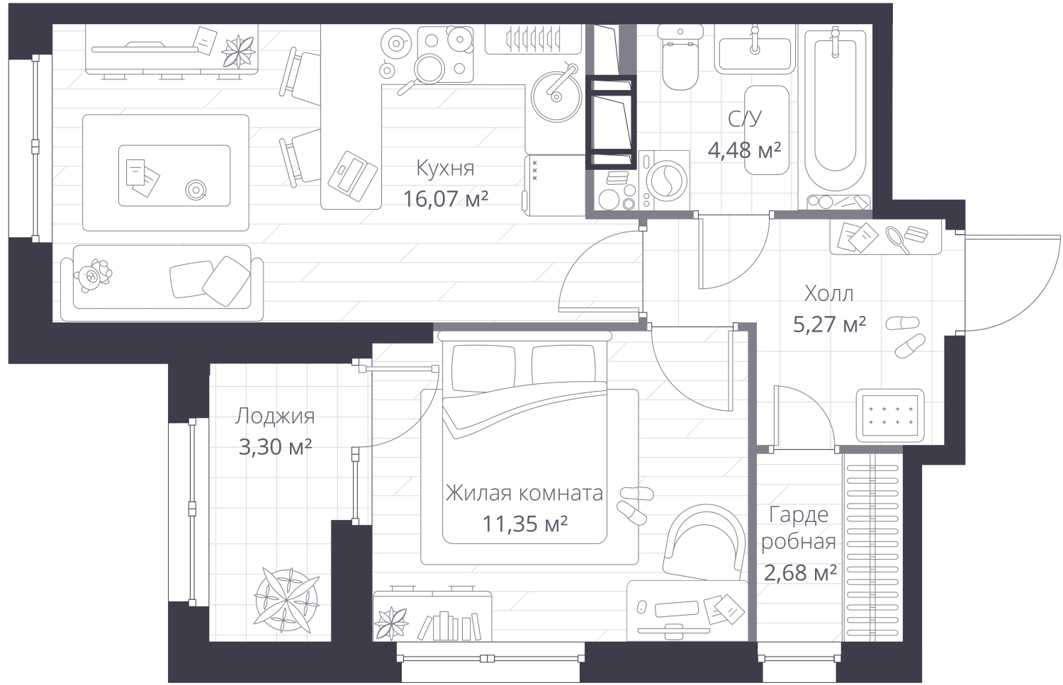 1-комнатная квартира в ЖК Летний на 12 этаже в 1 секции. Сдача в 1 кв. 2025 г.
