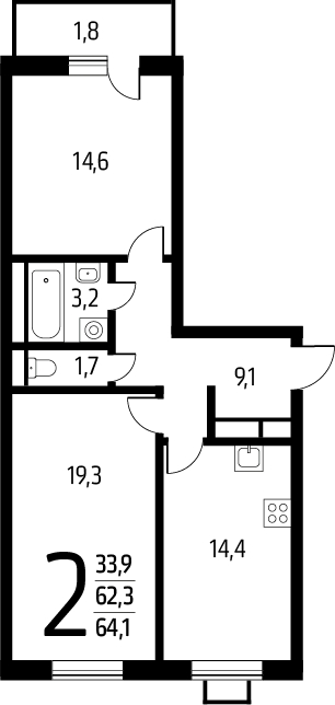 2-комнатная квартира с отделкой в ЖК Деснаречье на 11 этаже в 3 секции. Сдача в 2 кв. 2026 г.