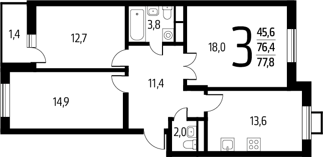 4-комнатная квартира в ЖК Деснаречье на 13 этаже в 3 секции. Сдача в 1 кв. 2026 г.