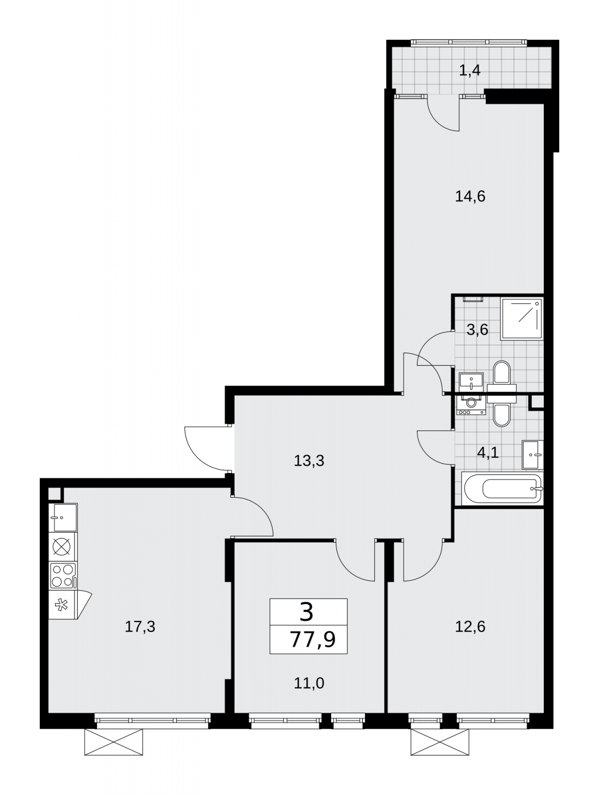 2-комнатная квартира в ЖК Беринг на 11 этаже в 3 секции. Сдача в 4 кв. 2025 г.