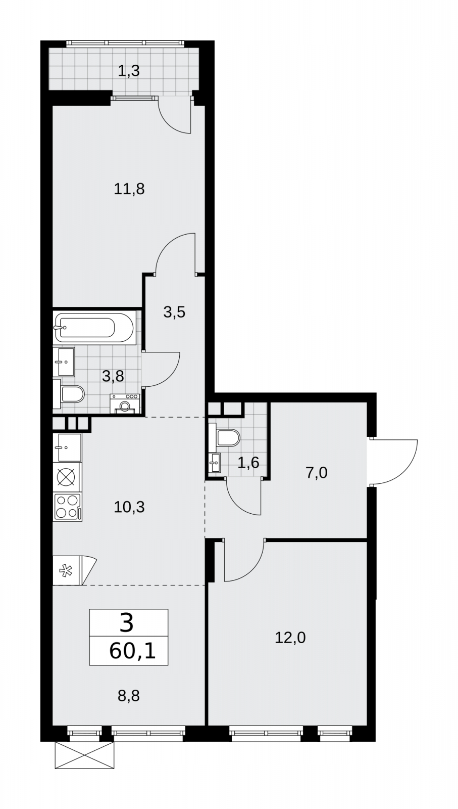 2-комнатная квартира в ЖК Интеллигент на 17 этаже в 1 секции. Сдача в 2 кв. 2024 г.