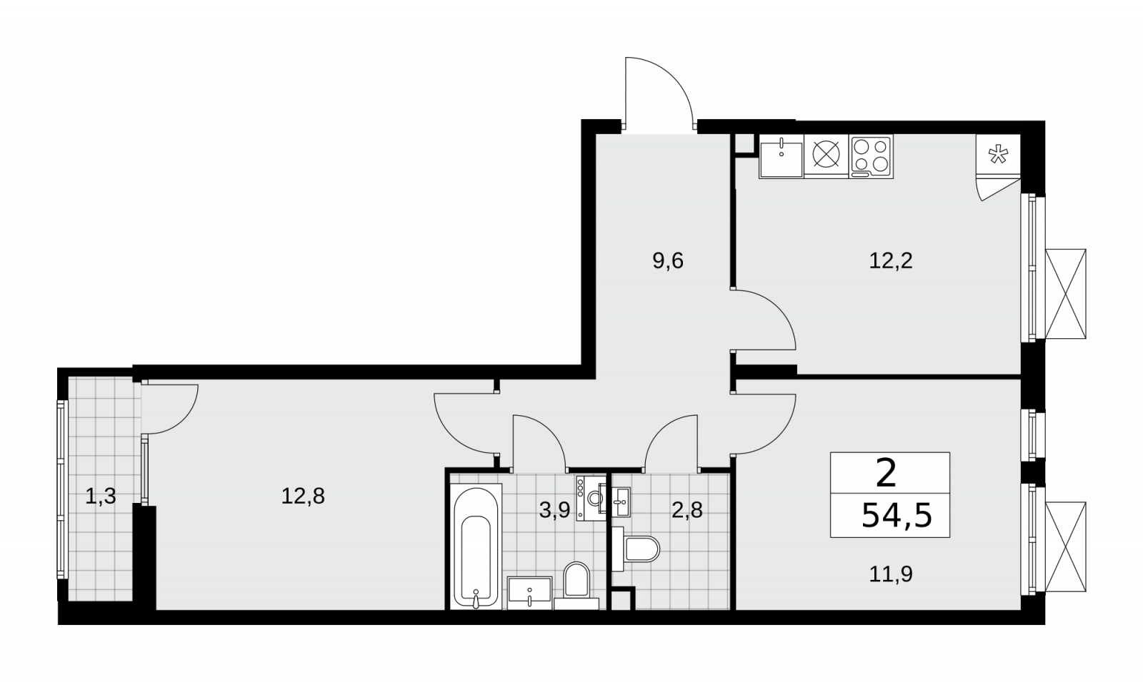 2-комнатная квартира с отделкой в ЖК Зарека на 5 этаже в 2 секции. Сдача в 3 кв. 2026 г.