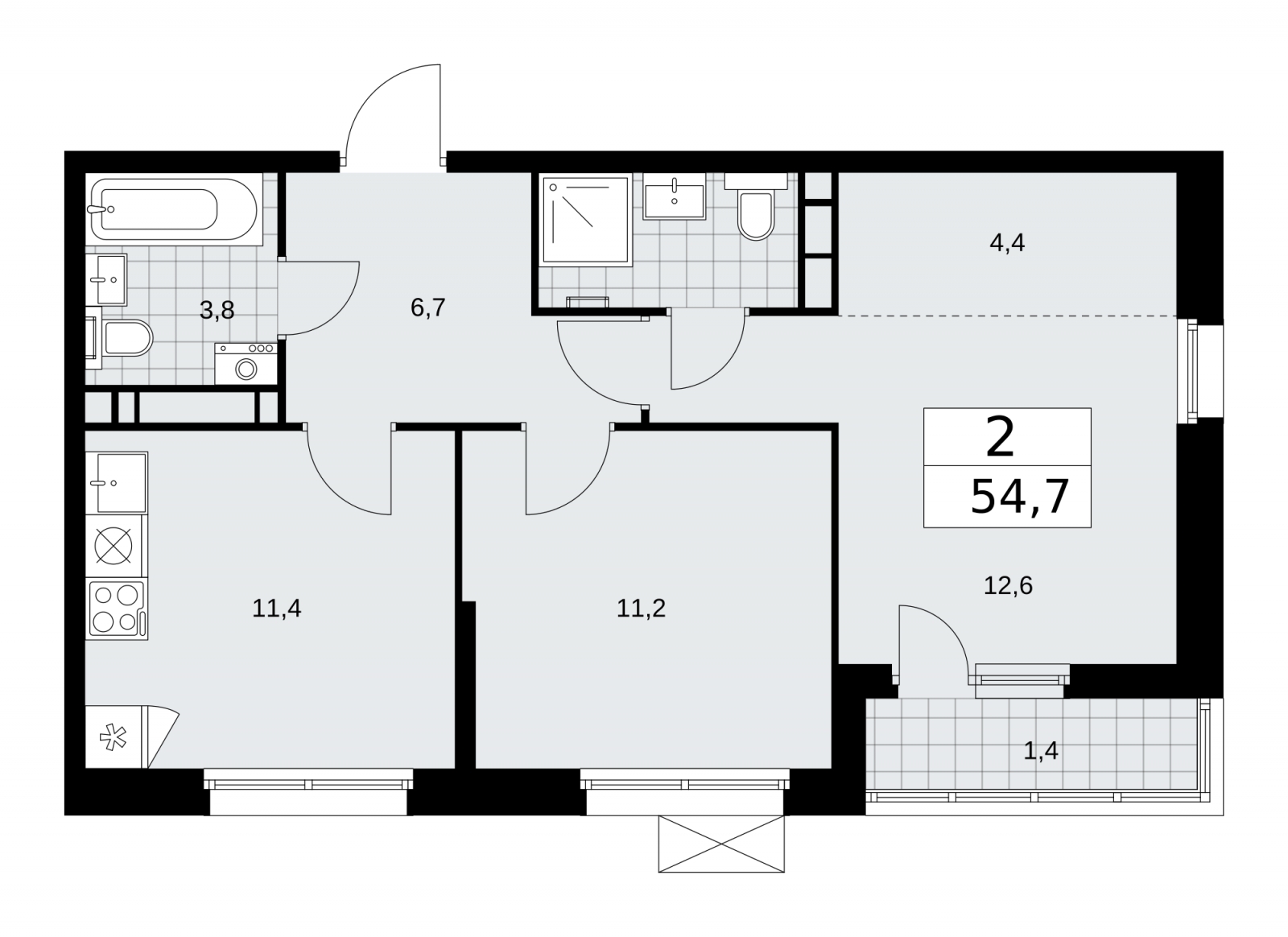 2-комнатная квартира в ЖК Скандинавия на 14 этаже в 3 секции. Сдача в 2 кв. 2026 г.