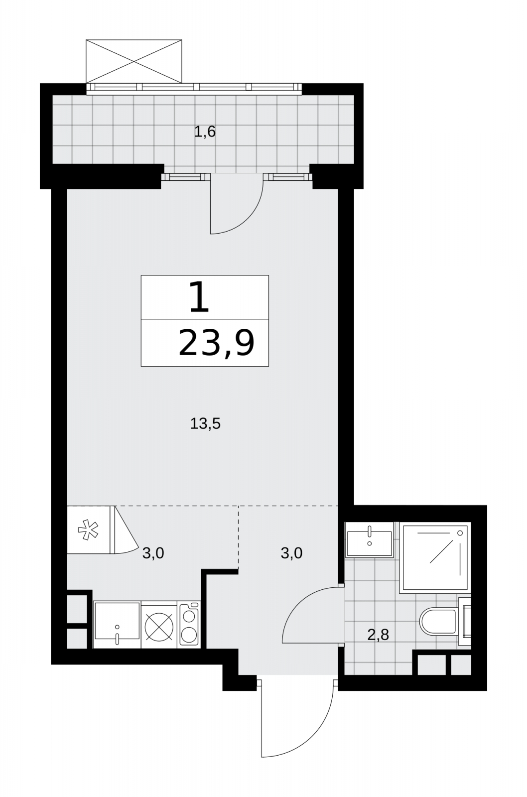 1-комнатная квартира в ЖК Деснаречье на 6 этаже в 2 секции. Сдача в 1 кв. 2026 г.