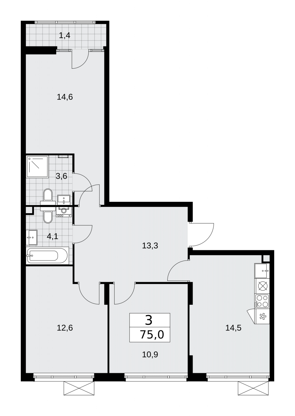 3-комнатная квартира с отделкой в ЖК Зарека на 7 этаже в 6 секции. Сдача в 3 кв. 2026 г.