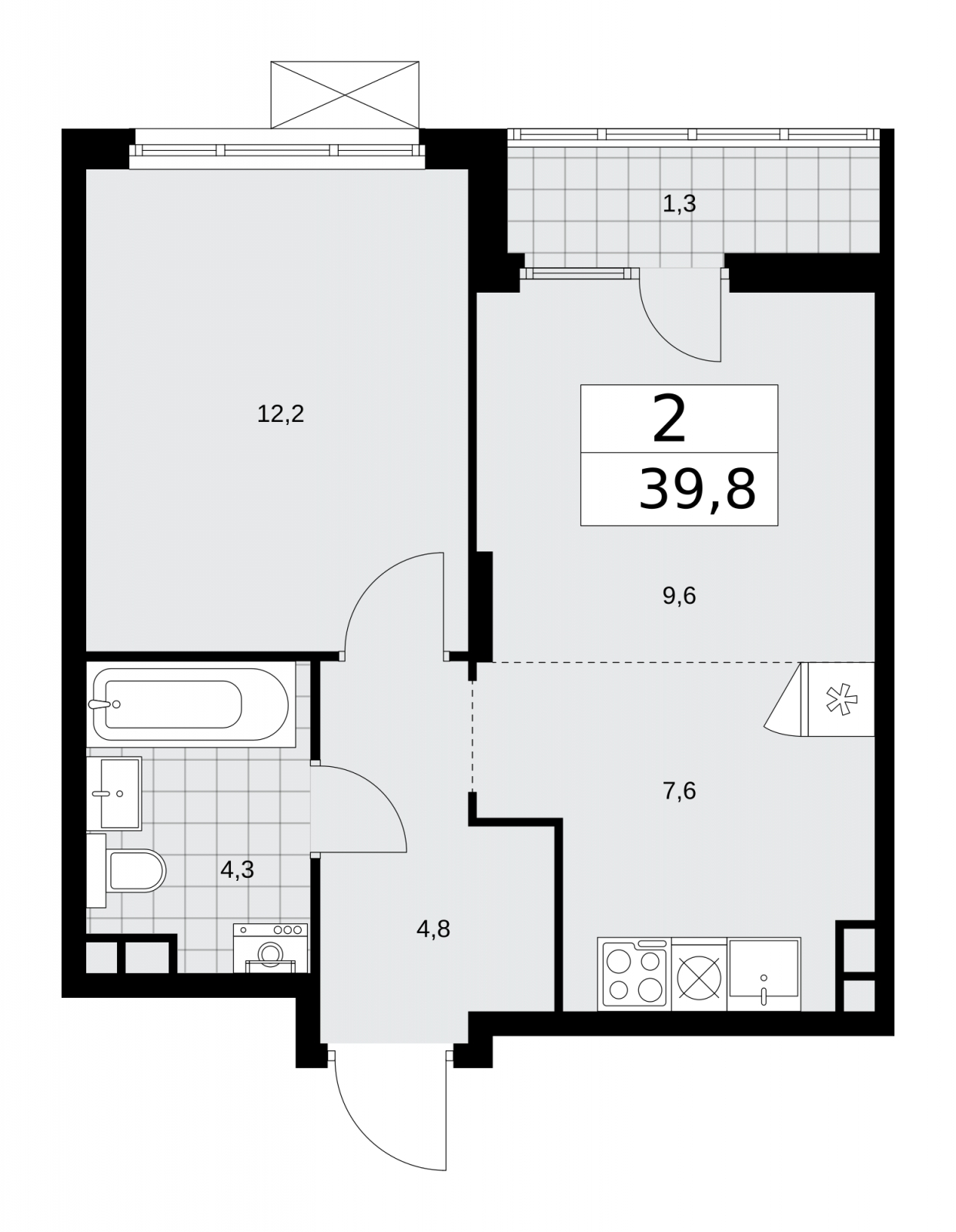 3-комнатная квартира в ЖК Преображенская площадь на 4 этаже в 2 секции. Сдача в 3 кв. 2024 г.