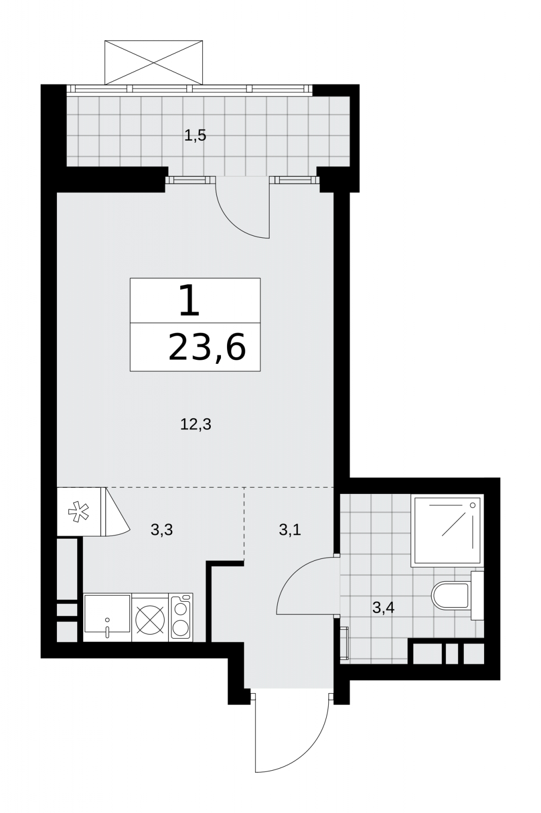 1-комнатная квартира (Студия) с отделкой в ЖК Деснаречье на 16 этаже в 2 секции. Сдача в 2 кв. 2026 г.