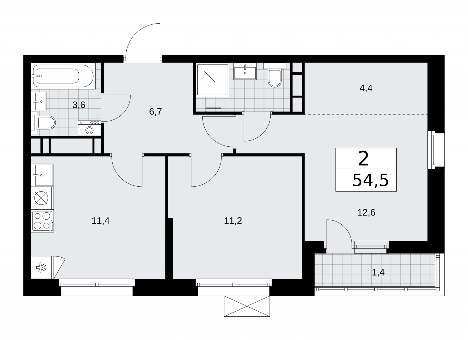 2-комнатная квартира в ЖК Скандинавия на 5 этаже в 3 секции. Сдача в 2 кв. 2026 г.