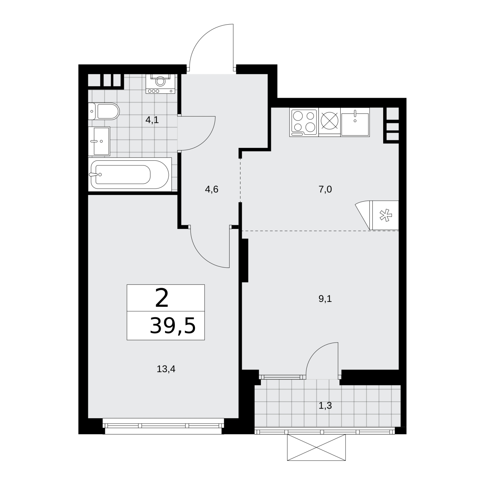 1-комнатная квартира в ЖК SOUL на 12 этаже в 1 секции. Сдача в 4 кв. 2026 г.
