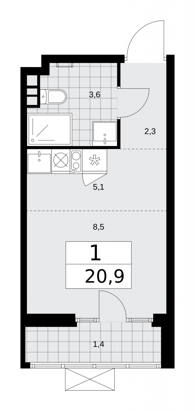 2-комнатная квартира в ЖК Беринг на 11 этаже в 3 секции. Сдача в 4 кв. 2025 г.
