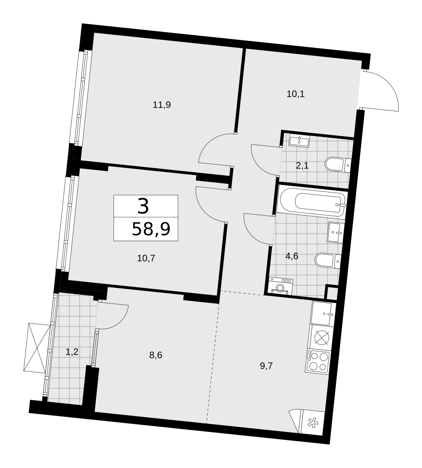 2-комнатная квартира в ЖК Преображенская площадь на 2 этаже в 2 секции. Сдача в 3 кв. 2024 г.