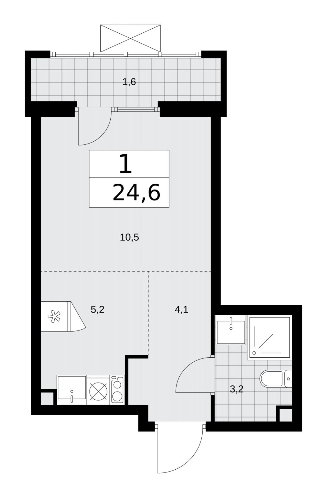 2-комнатная квартира в ЖК Деснаречье на 7 этаже в 4 секции. Сдача в 1 кв. 2026 г.