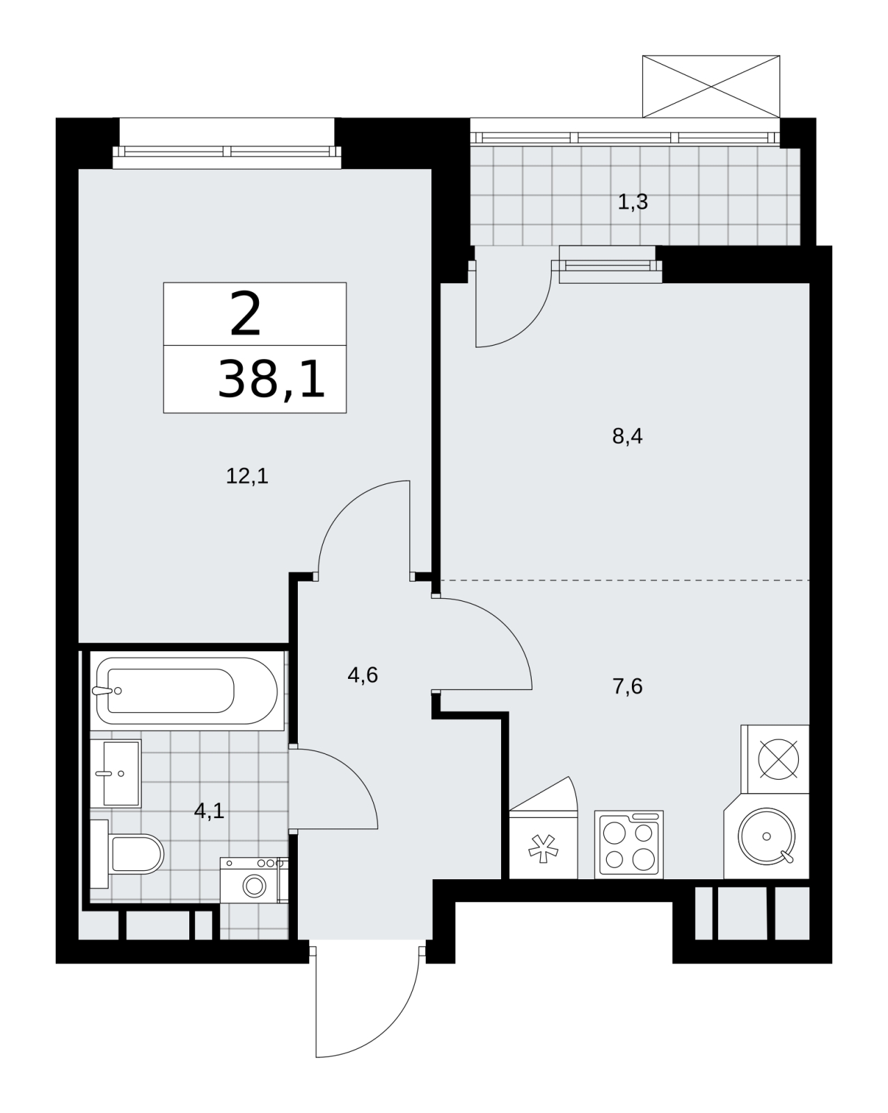 1-комнатная квартира (Студия) в ЖК Скандинавия на 9 этаже в 3 секции. Сдача в 2 кв. 2026 г.