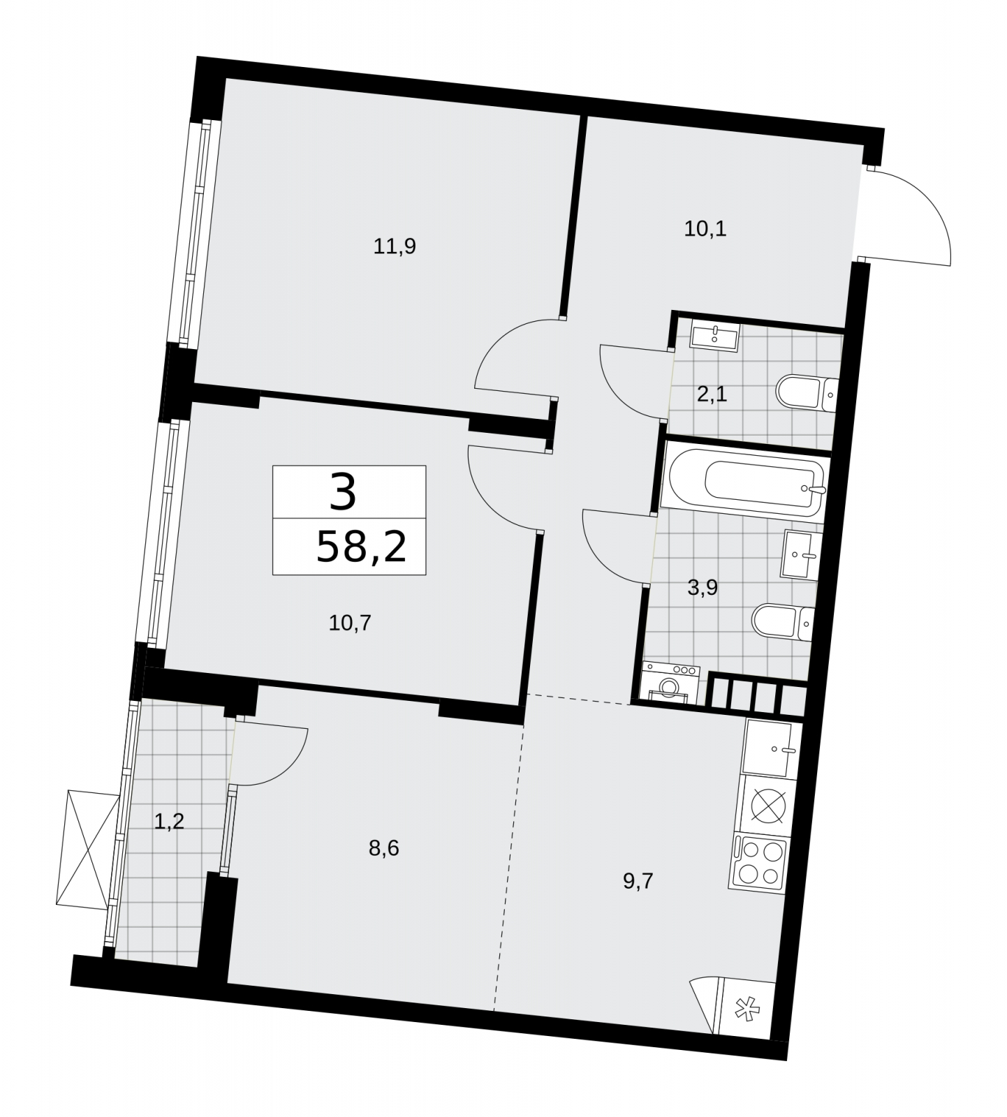 3-комнатная квартира с отделкой в ЖК Зарека на 7 этаже в 3 секции. Сдача в 3 кв. 2026 г.