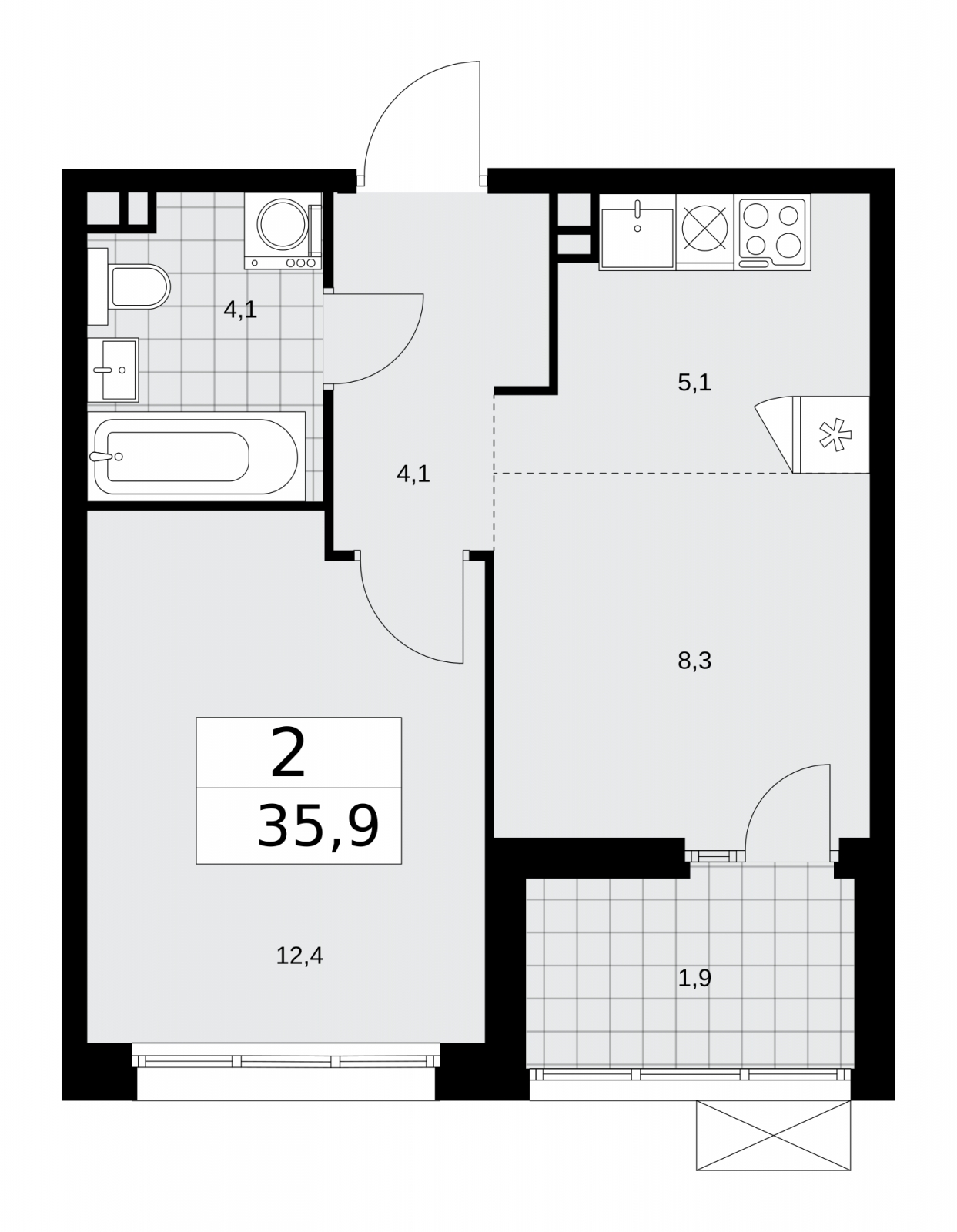 1-комнатная квартира с отделкой в ЖК Деснаречье на 9 этаже в 4 секции. Сдача в 2 кв. 2026 г.