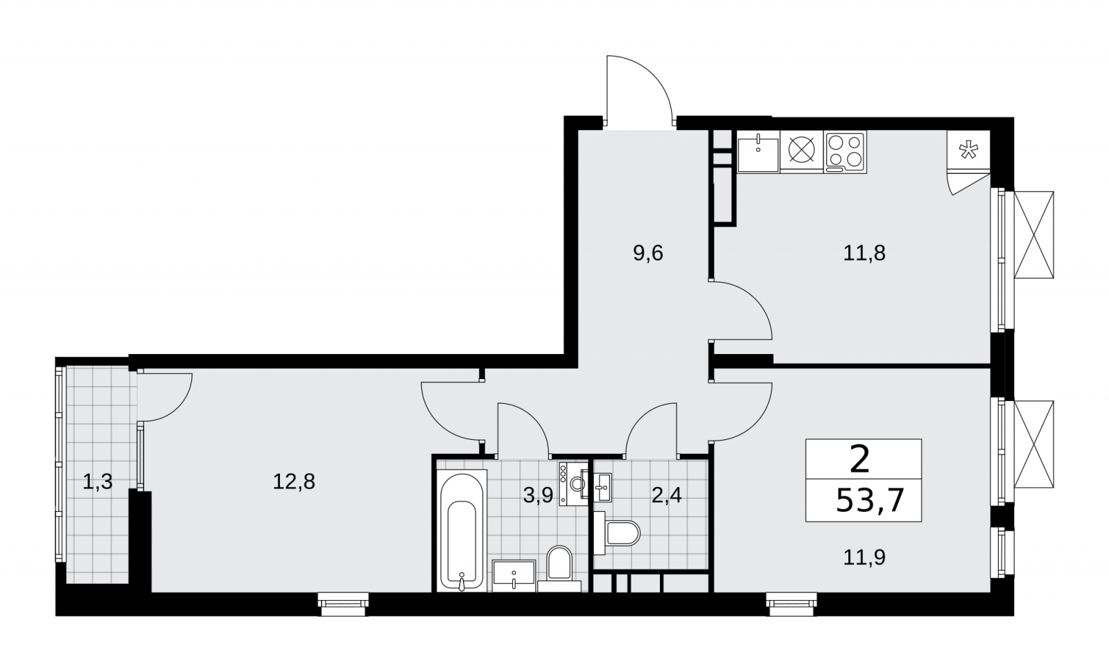 2-комнатная квартира с отделкой в ЖК Деснаречье на 10 этаже в 4 секции. Сдача в 2 кв. 2026 г.