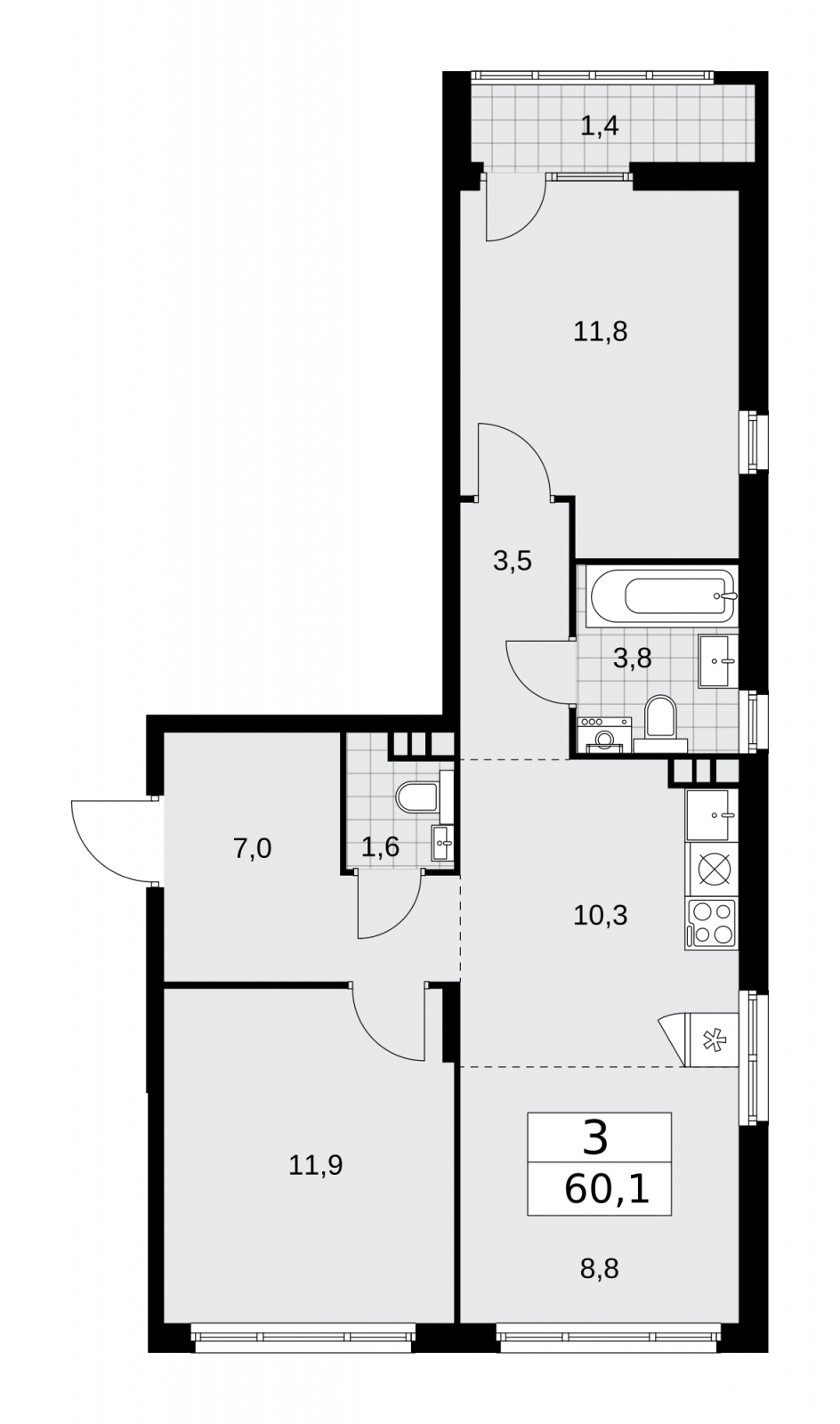 1-комнатная квартира с отделкой в ЖК Зарека на 5 этаже в 3 секции. Сдача в 3 кв. 2026 г.