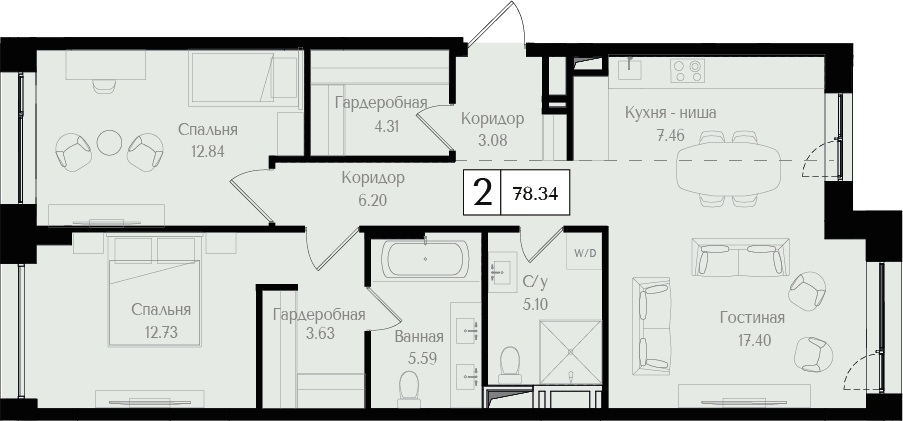 2-комнатная квартира с отделкой в ЖК Зарека на 4 этаже в 8 секции. Сдача в 3 кв. 2026 г.