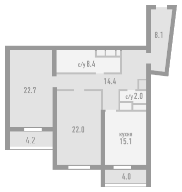 3-комнатная квартира в ЖК Розмарин на 13 этаже в 2 секции. Дом сдан.