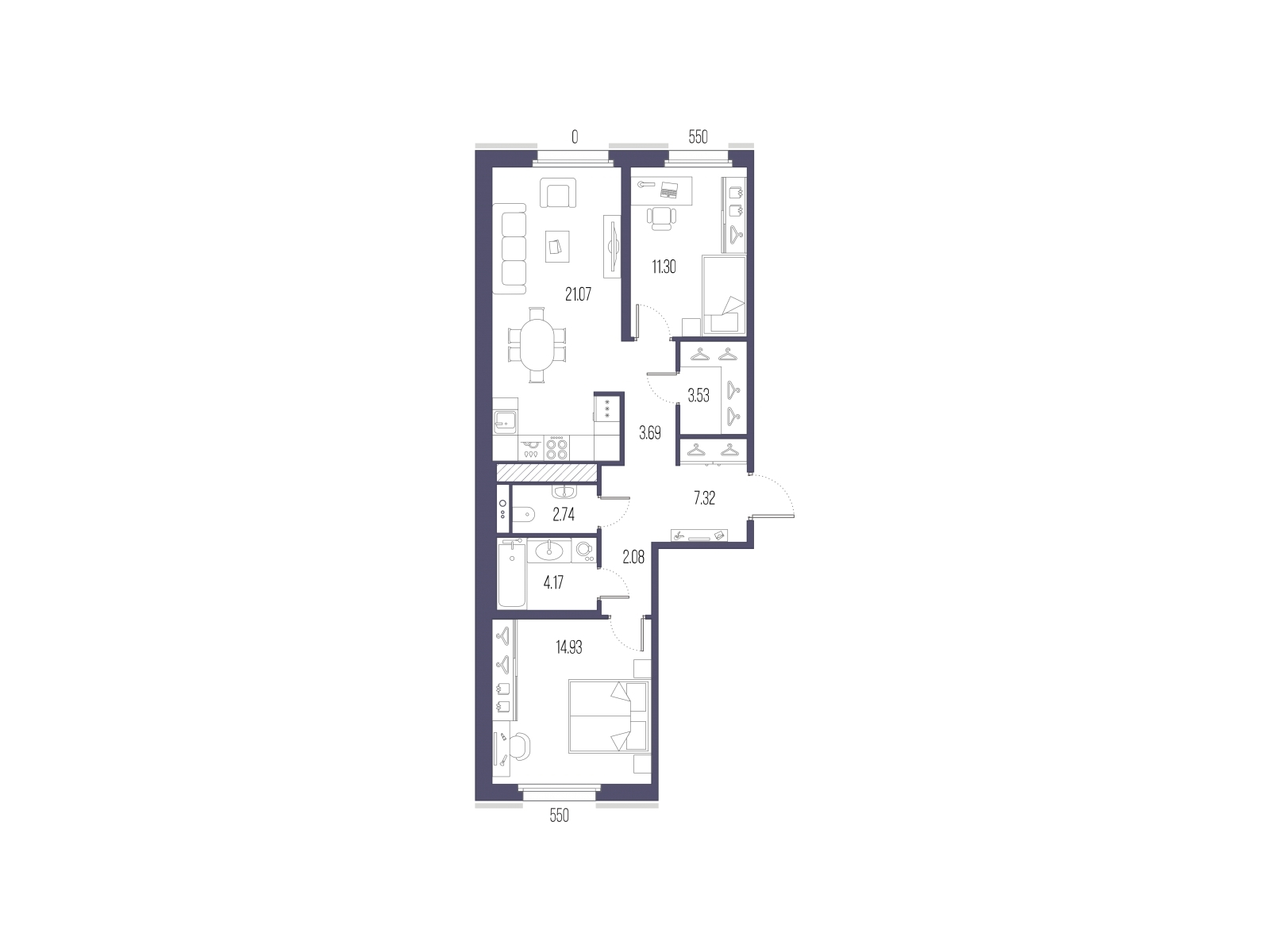 2-комнатная квартира с отделкой в ЖК Северный квартал на 8 этаже в 4 секции. Сдача в 3 кв. 2022 г.