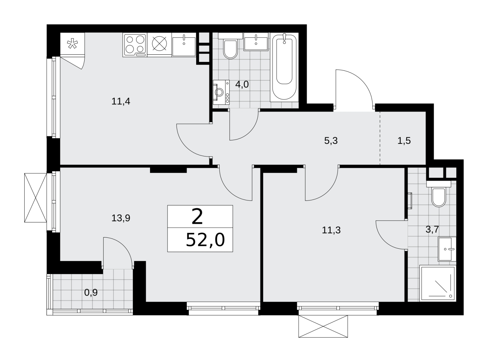 1-комнатная квартира в ЖК Малоохтинский, 68 на 8 этаже в 6(F) секции. Сдача в 1 кв. 2024 г.