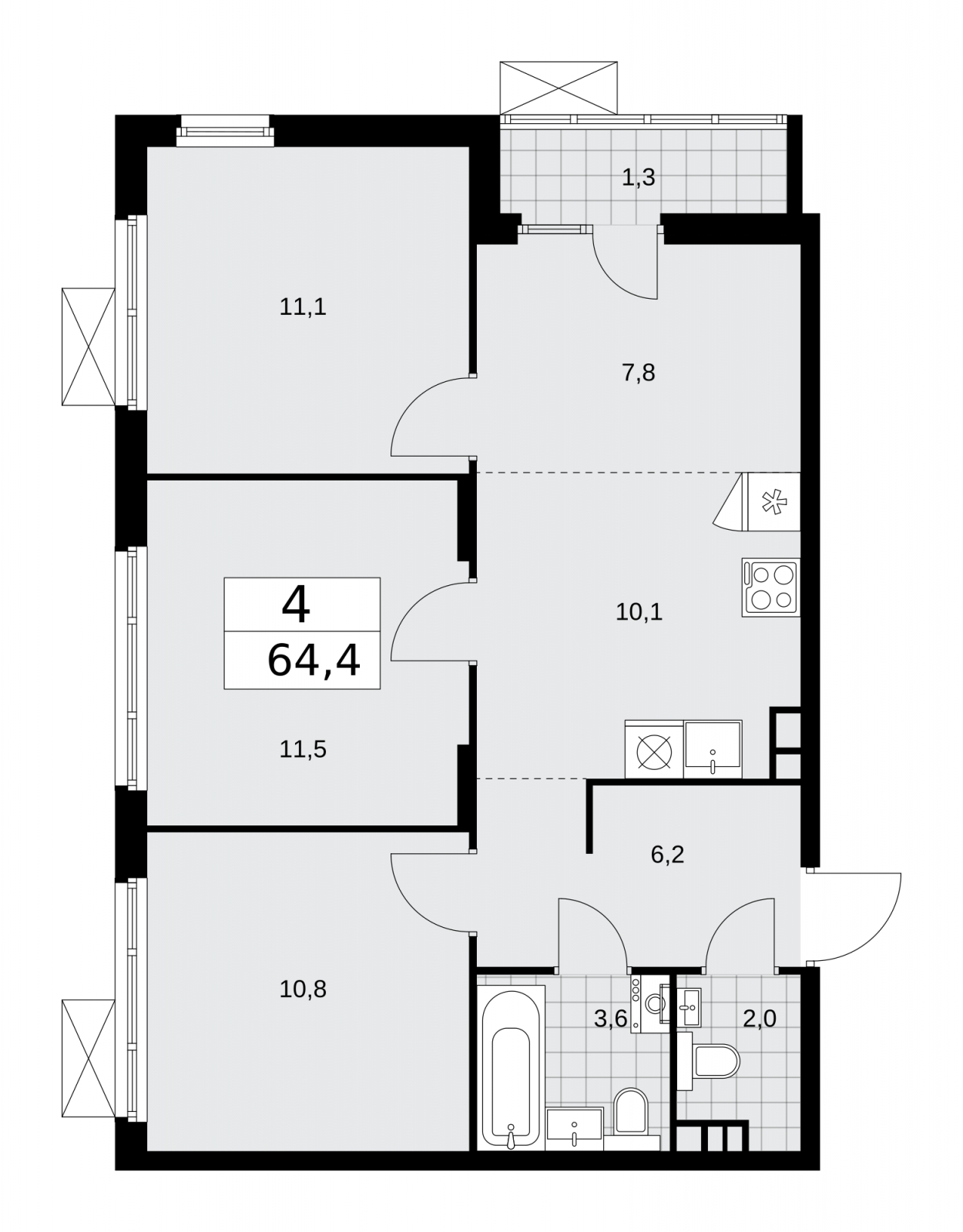3-комнатная квартира с отделкой в ЖК Дом Достижение на 27 этаже в III секции. Сдача в 3 кв. 2023 г.