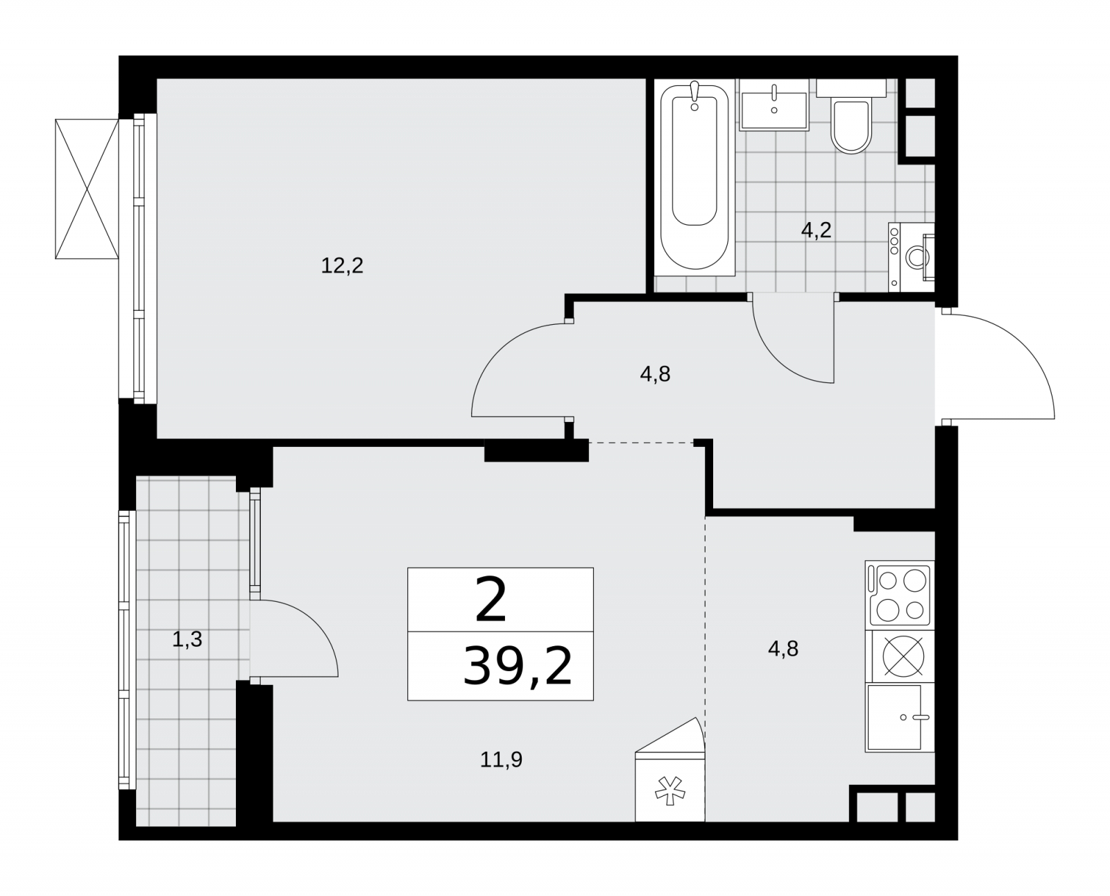 1-комнатная квартира в ЖК Эко-квартал VERY на 3 этаже в 1 секции. Сдача в 1 кв. 2024 г.