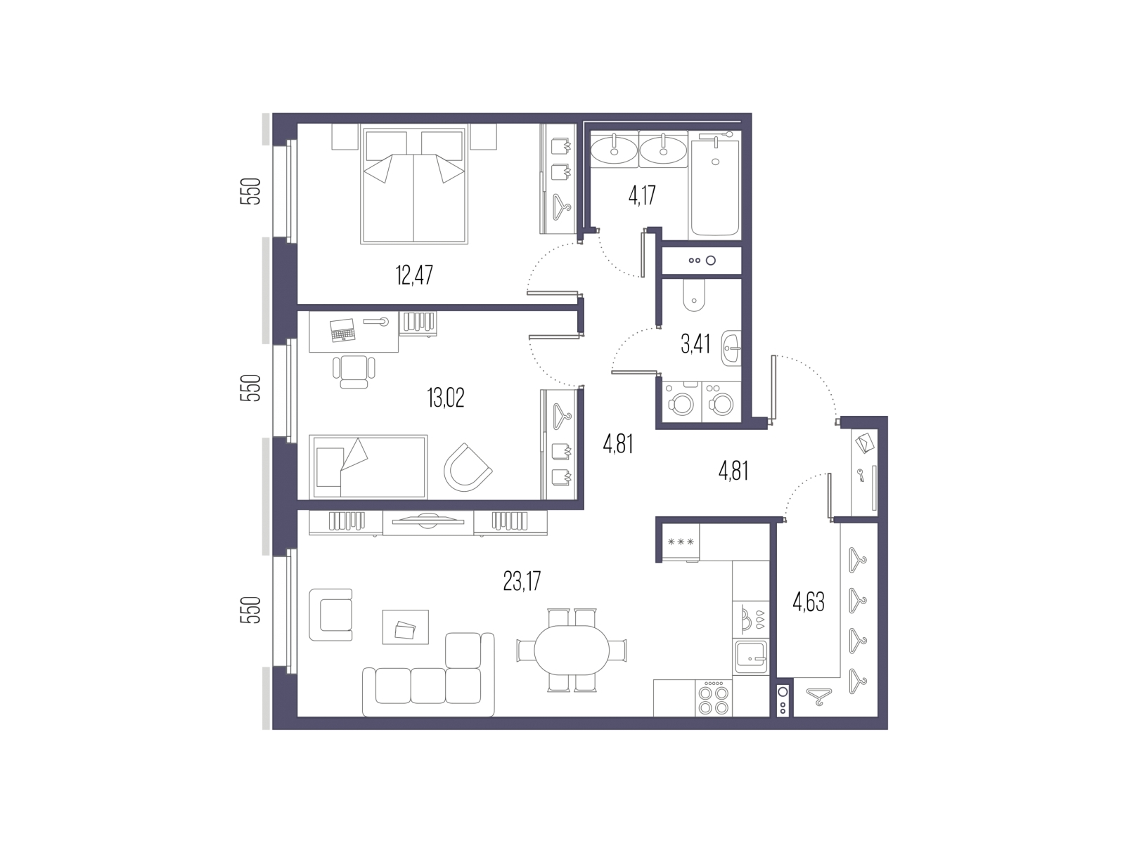 2-комнатная квартира в ЖК Эко-квартал VERY на 12 этаже в 1 секции. Сдача в 1 кв. 2024 г.