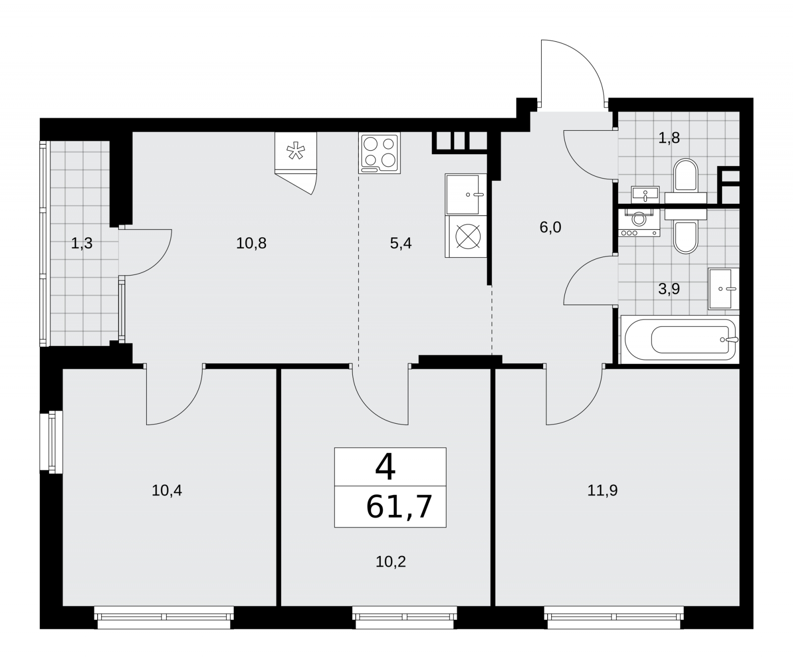 3-комнатная квартира с отделкой в ЖК Дом на Зорге на 4 этаже в 2 секции. Сдача в 1 кв. 2026 г.