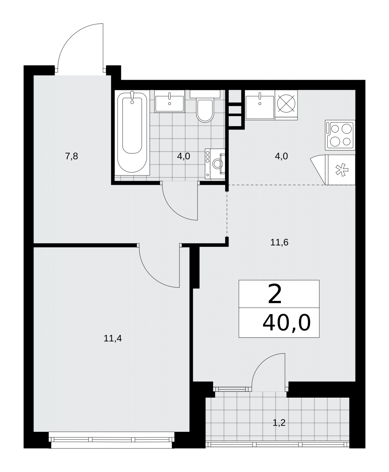 2-комнатная квартира в ЖК Преображенская площадь на 13 этаже в 3 секции. Сдача в 3 кв. 2025 г.