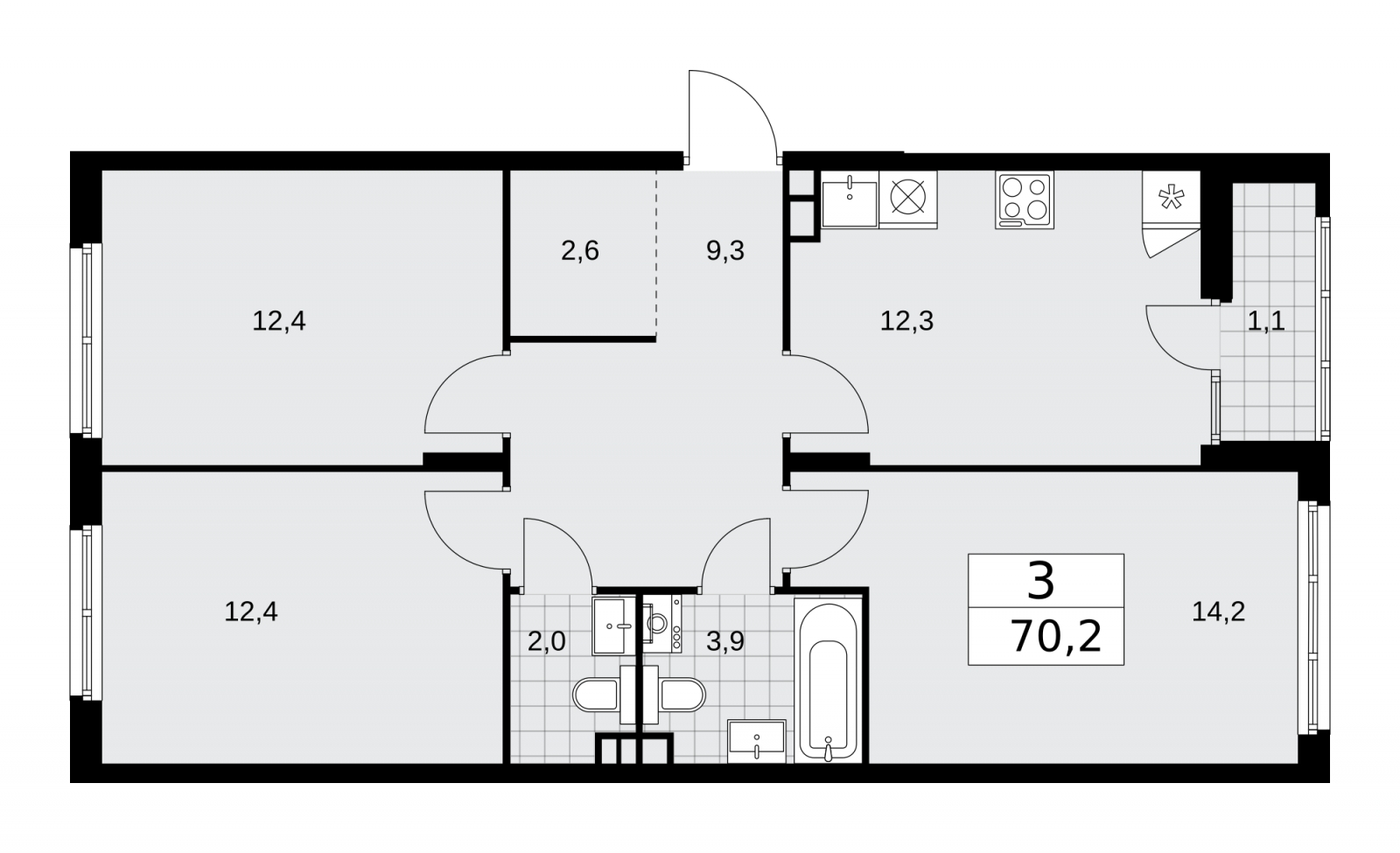 2-комнатная квартира в ЖК Малоохтинский, 68 на 6 этаже в 12(M) секции. Сдача в 1 кв. 2024 г.