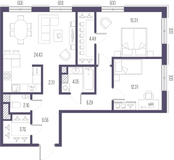 3-комнатная квартира в ЖК Инноватор на 17 этаже в 1 секции. Сдача в 1 кв. 2024 г.