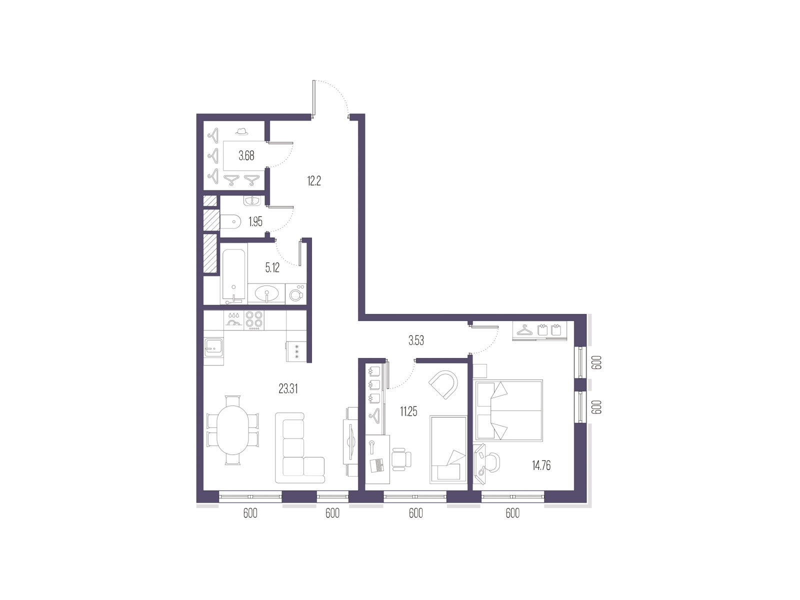 2-комнатная квартира в ЖК Преображенская площадь на 14 этаже в 1 секции. Сдача в 3 кв. 2024 г.