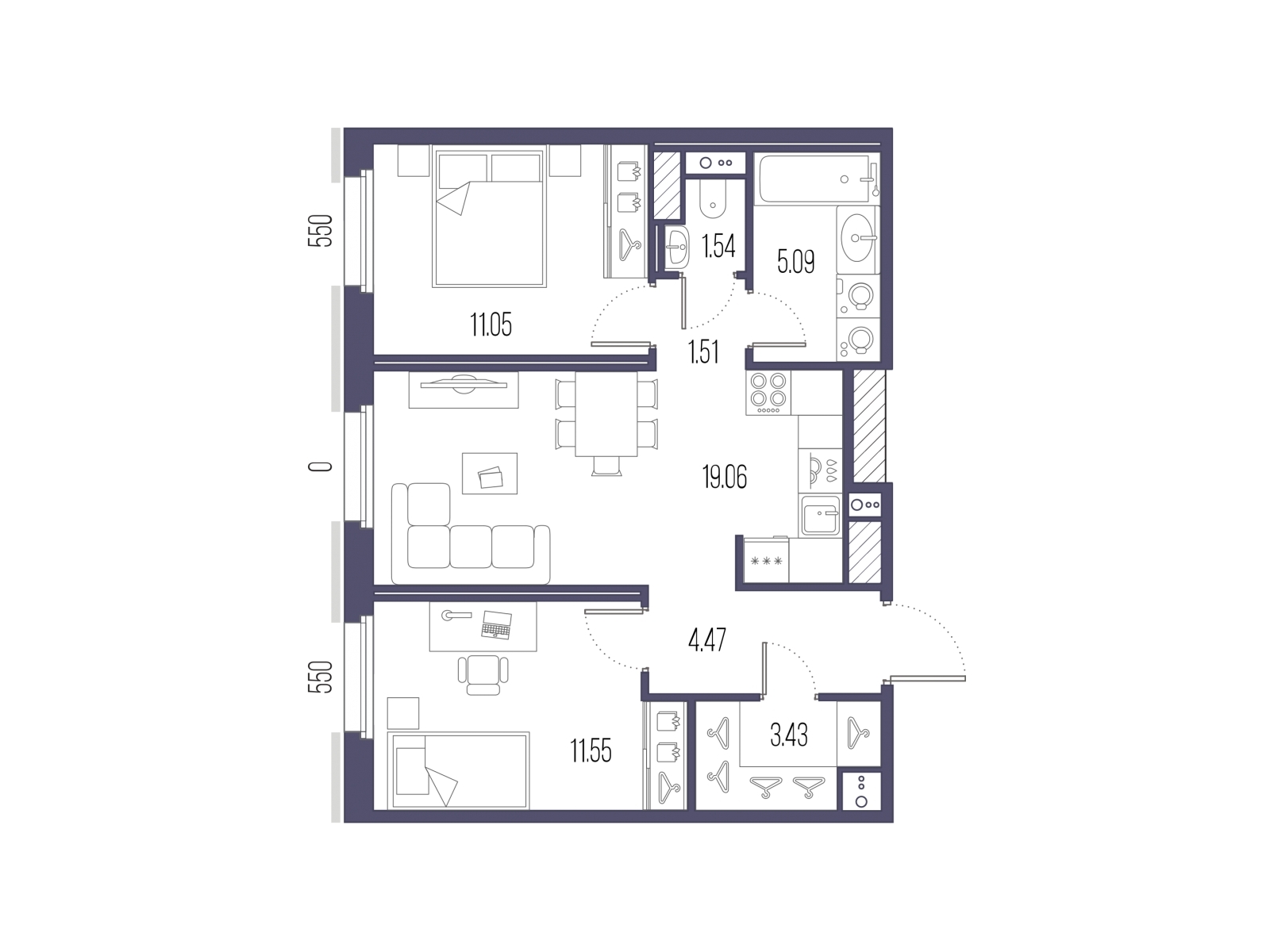 2-комнатная квартира в ЖК Преображенская площадь на 7 этаже в 2 секции. Сдача в 3 кв. 2025 г.