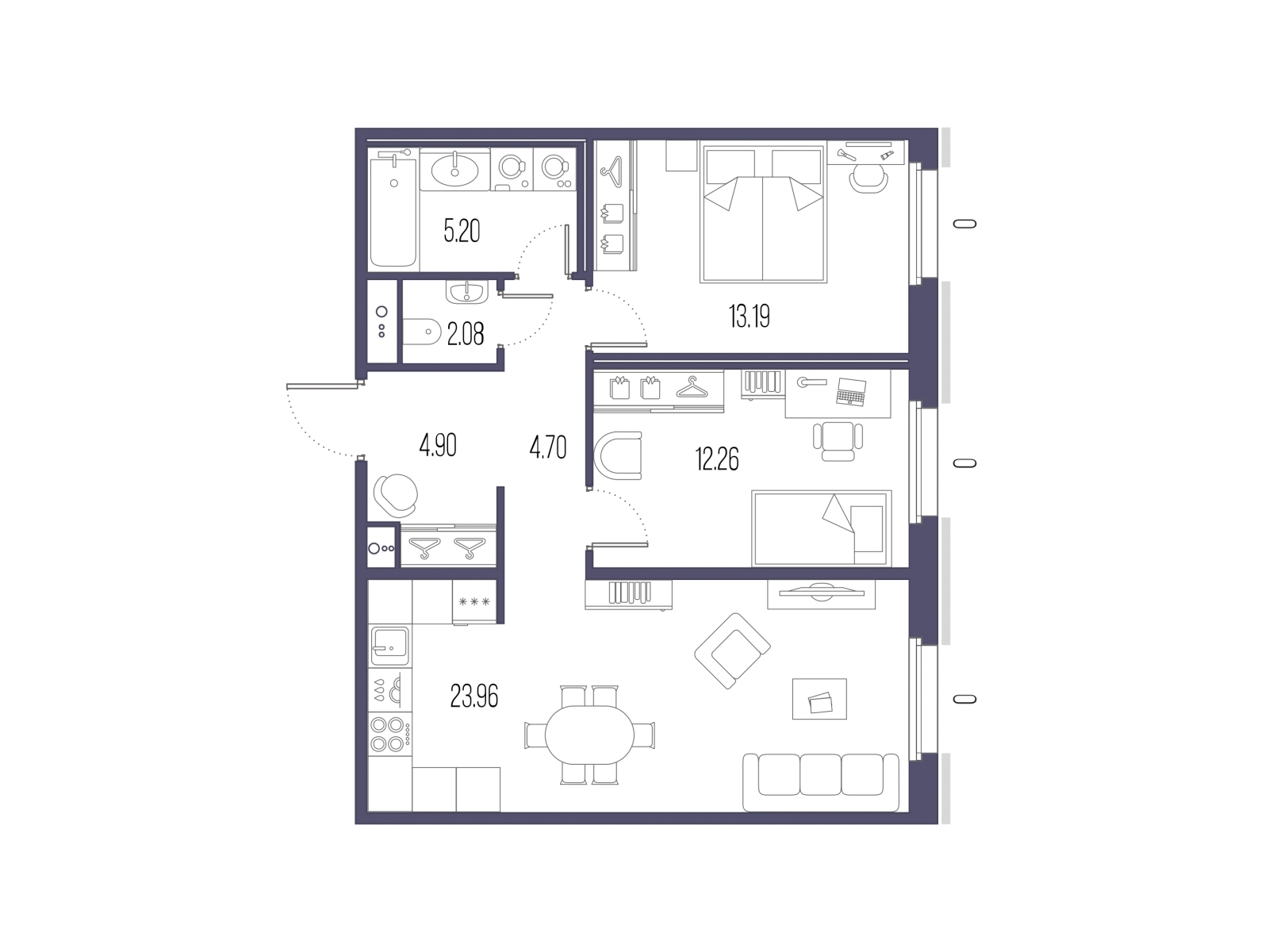 2-комнатная квартира в ЖК Преображенская площадь на 6 этаже в 1 секции. Сдача в 2 кв. 2027 г.