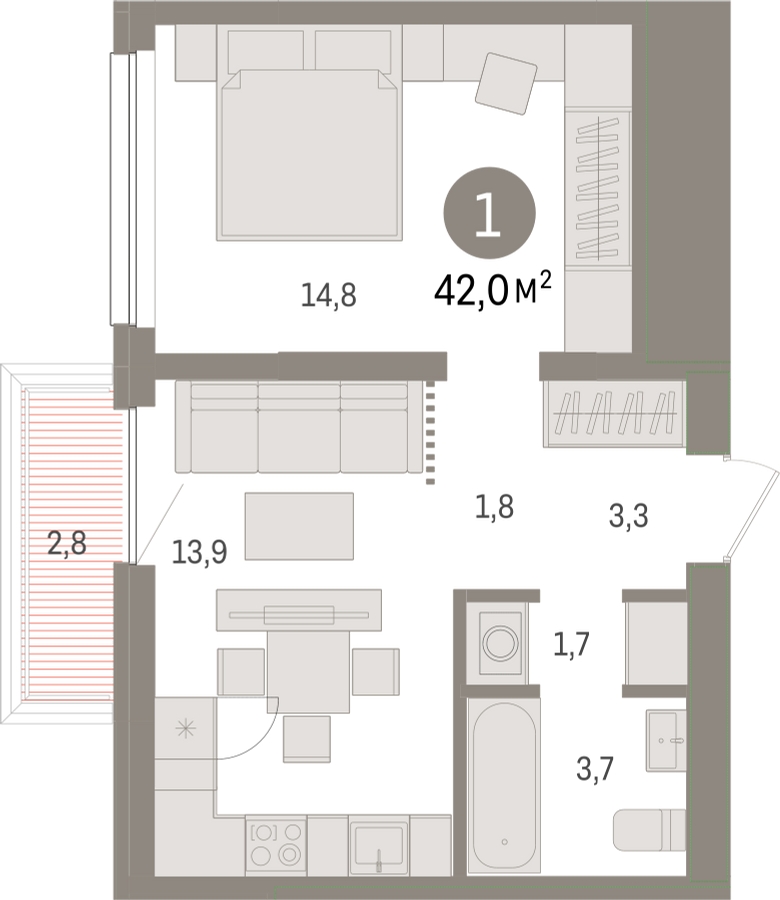 2-комнатная квартира в ЖК Преображенская площадь на 17 этаже в 4 секции. Сдача в 3 кв. 2024 г.