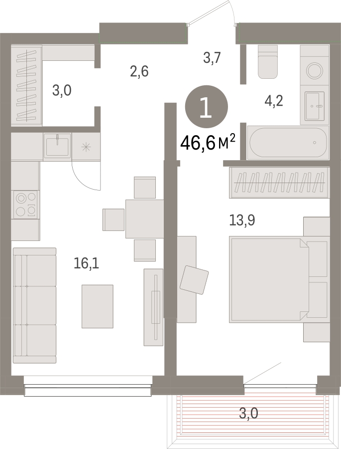 2-комнатная квартира с отделкой в ЖК Сампсониевский 32 на 7 этаже в 3 секции. Сдача в 4 кв. 2026 г.