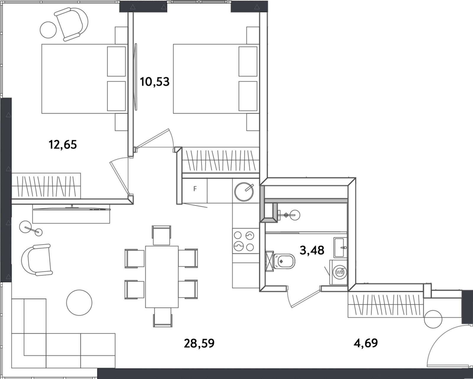 2-комнатная квартира в ЖК Преображенская площадь на 10 этаже в 1 секции. Сдача в 2 кв. 2027 г.